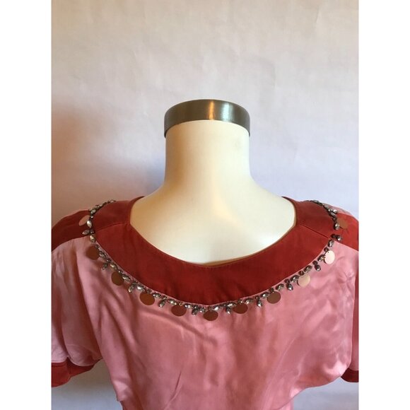 Tory Burch V-Neck Pink Short Sleeve Top W/ Jewel Neckline, Size 0 - Picture 6 of 9